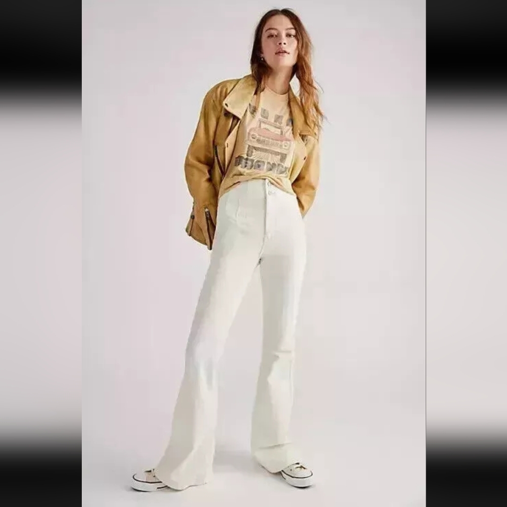 FREE PEOPLE CORD JEANS JAYDE High Rise Flare White 32 Corduroy NEW